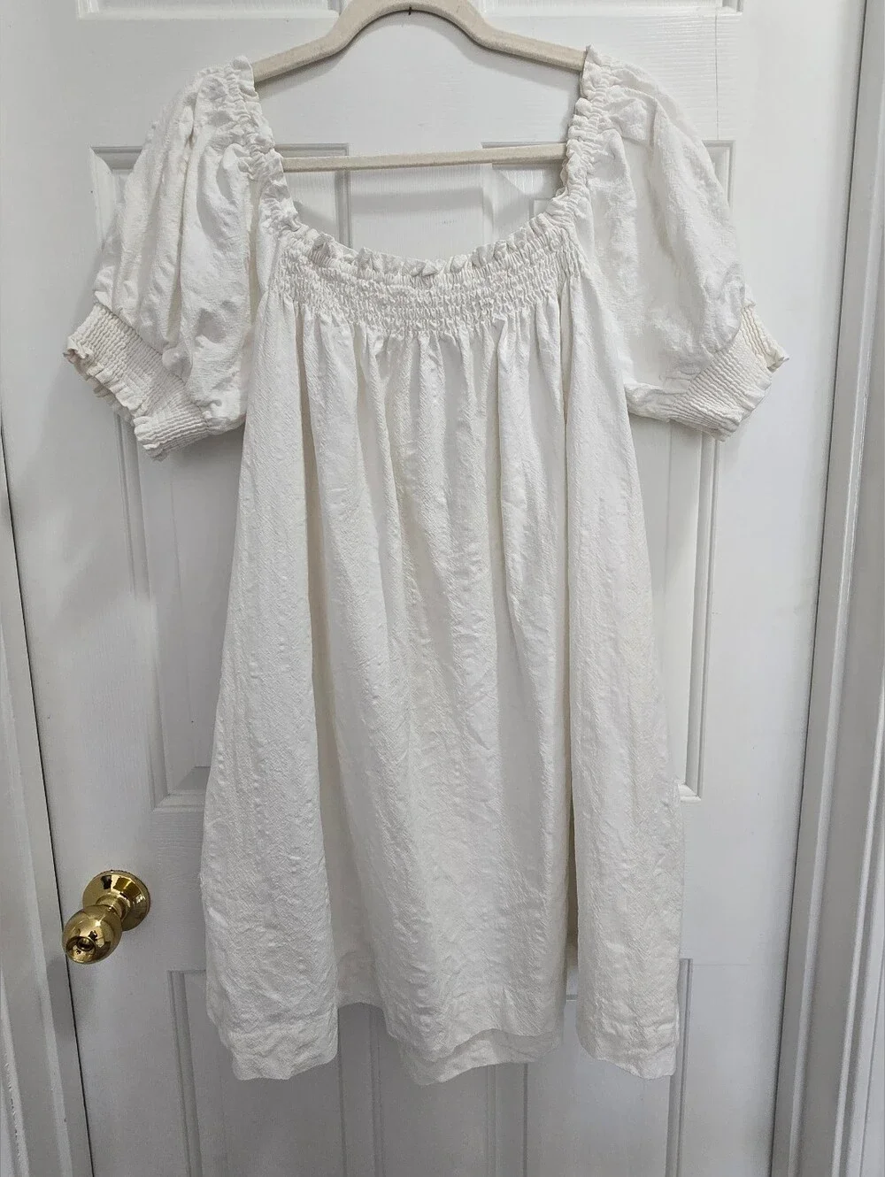 Free People Mila Mini Dress White Smocked Puff Sleeves L - Picture 4 of 6